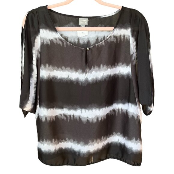 Converse One Star Womens Sheer Blouse Size M Black Tie Dye Stripe Punk Grunge - Picture 1 of 8
